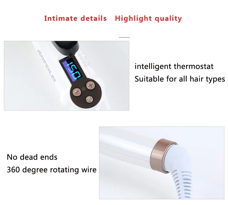 Temperature Setting Electric Hair Curler Long Curling Tong Wand 9-38mm Professional Hair Curling Iron LCD Screen