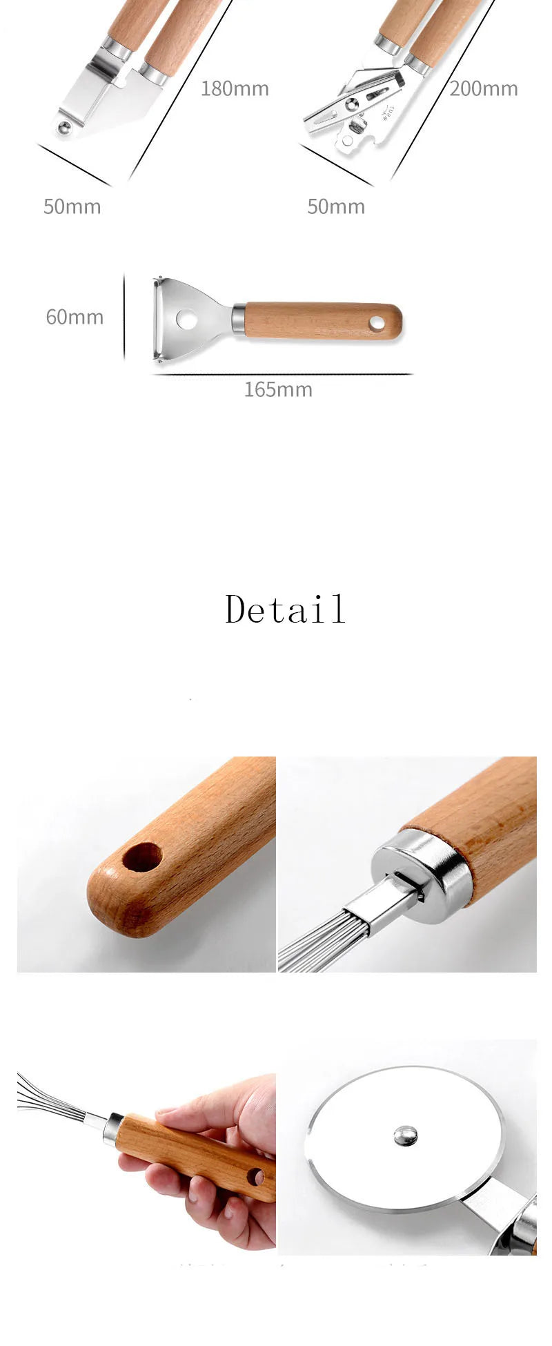 Kitchen Gadget Set Wooden Handle Stainless Steel Utensils Can Opener Peeler Garlic Press Cheese Grater Whisk Kitchen Accessories