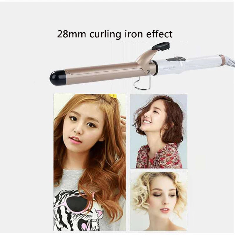 Temperature Setting Electric Hair Curler Long Curling Tong Wand 9-38mm Professional Hair Curling Iron LCD Screen