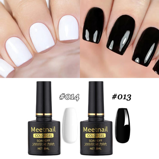 2pcs Black White Nail Gel Polish Set 8Ml Semi Permanent Soak Off UV LED Varnish Manicure Tools Design DIY Charm Manicure Lacquer
