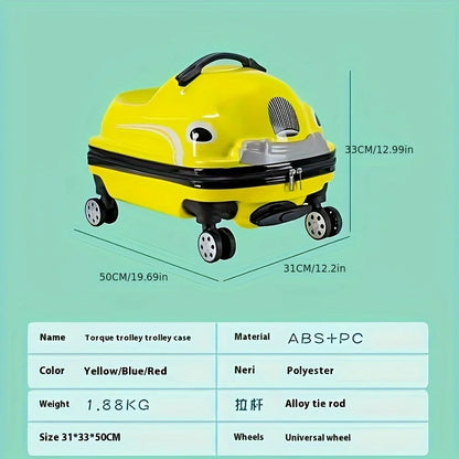 20-Inch Cartoon Car Kids' Pull-Along Suitcase with Spinner Wheels, 88.18LB Capacity, ABS PC Shell, Iron Handle, Zipper Closure