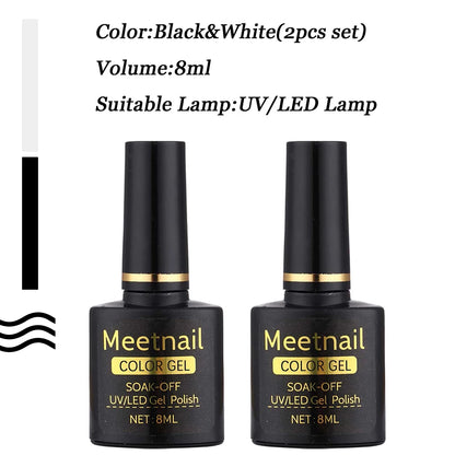 2pcs Black White Nail Gel Polish Set 8Ml Semi Permanent Soak Off UV LED Varnish Manicure Tools Design DIY Charm Manicure Lacquer