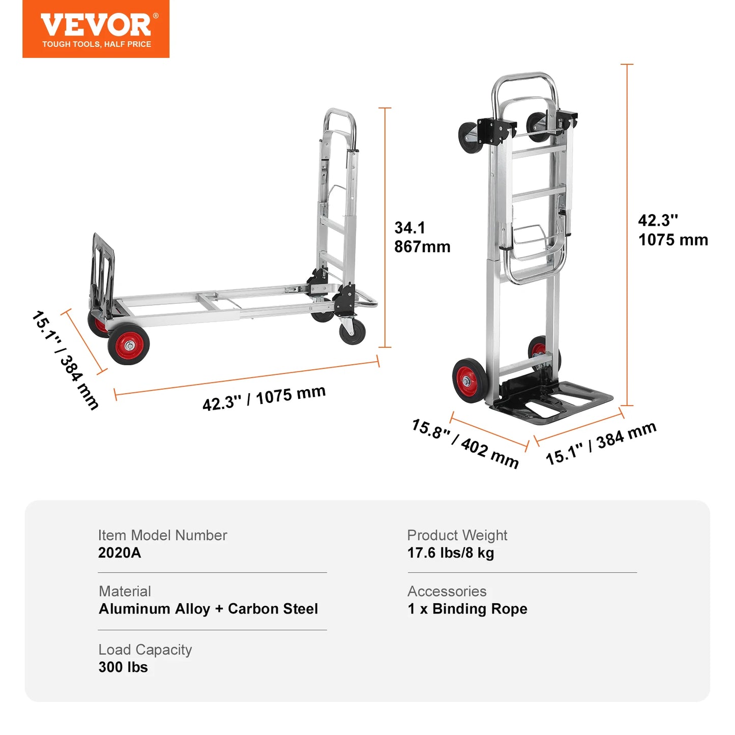400lbs Folding Hand Truck Lightweight Dolly with Wheels Foldable Luggage Utility Cart for Warehouse Transport Moving