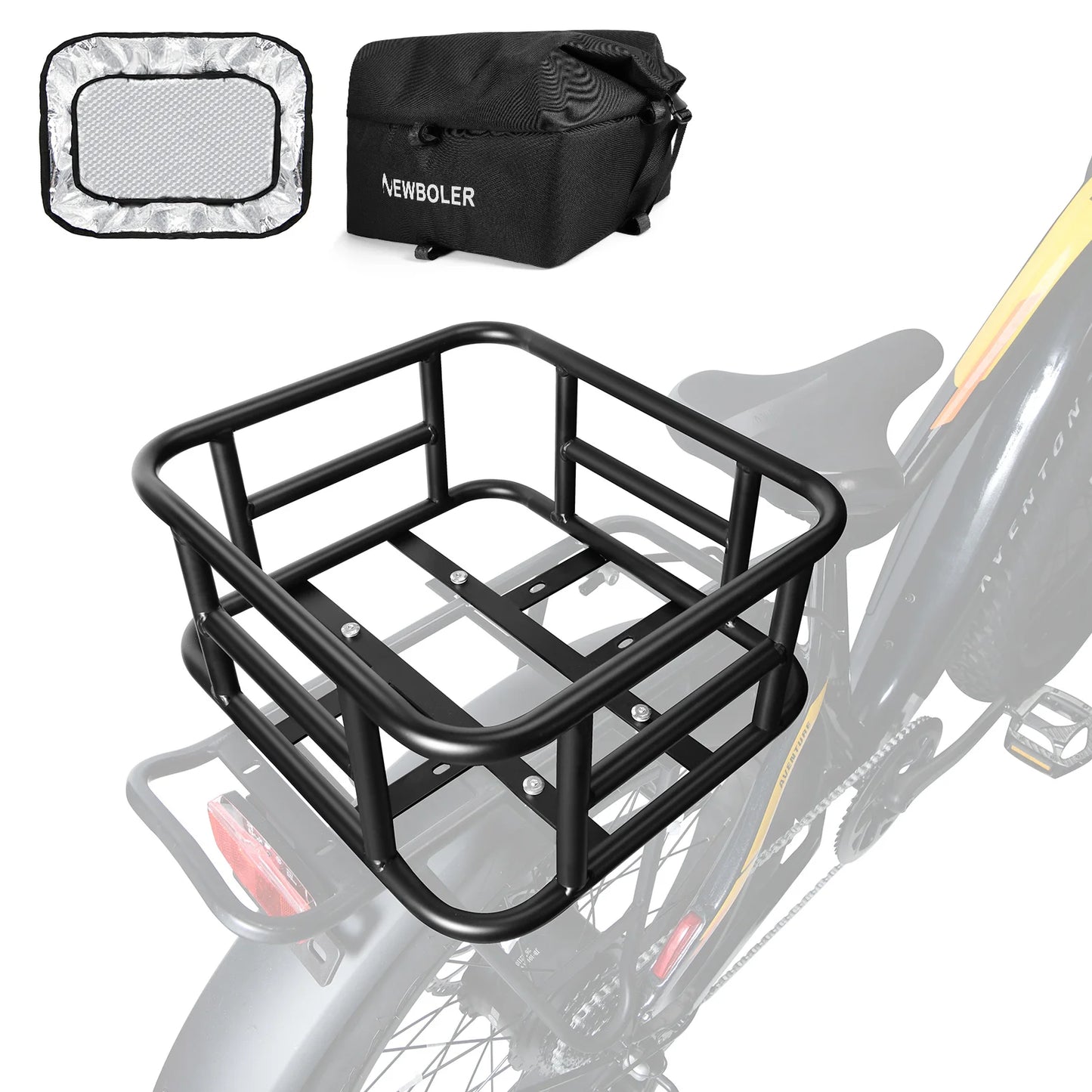NEWBOLER E-Bike Luggage Rack Bag Heavy Metal Large Capacity Bicycle Rear Rack Basket Outdoor Travel Shopping MTB Road Bicycle