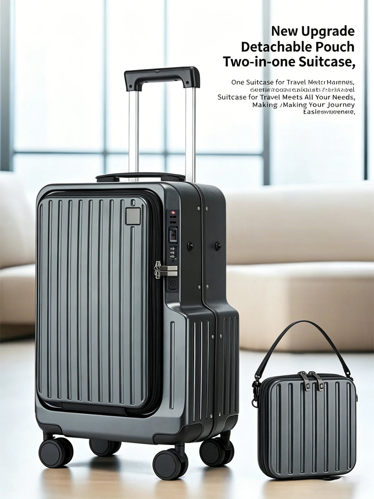 Front-opening Carry-On Suitcase multiple function Laptop Boarding Case with USB Charging Trolley Case 20 Inch A Travel Luggage