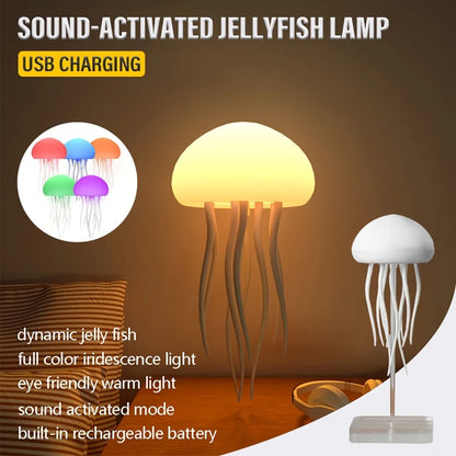 Bionic Jellyfish Night Light, USB Rechargeable with Voice Control,Dancing Tentacles,5 RGB Gradient,Floating Lamp,Bedroom Decor