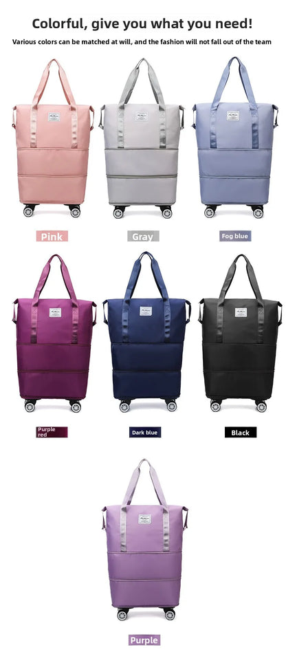 Large Capacity Travel Bag with Spinner Wheels Waterproof Wet Dry Separation Expandable Luggage for Students Business Maternity