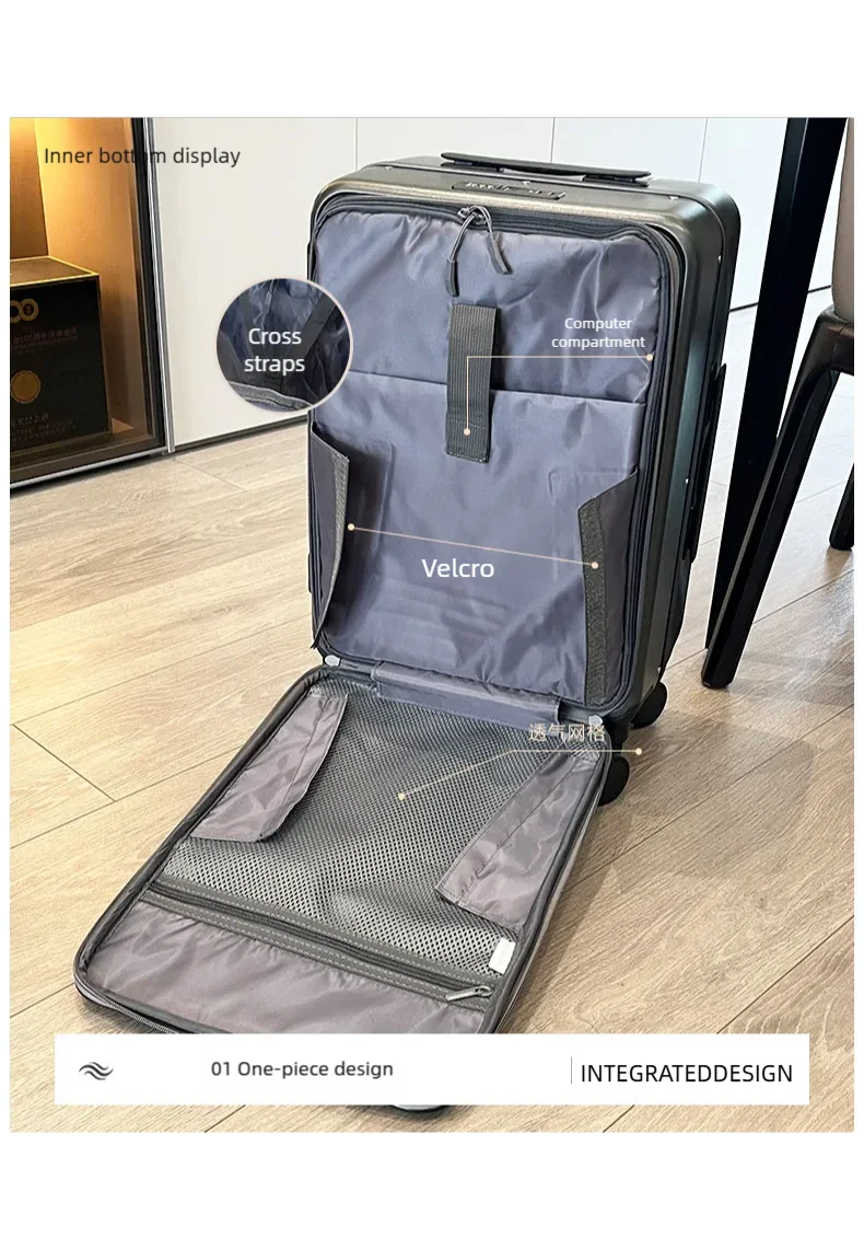 Front Opening Luggage Aluminum Frame Softside Luggage with Spinner Wheels Men Carry-On Luggage Women Travel Trolley Case 20 Inch