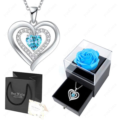 Zircon Heart Pendant Necklace With Rose Bow Box 2025 New Jewelry Set For Girlfriend Mother Christmas Anniversary Valentine Gift