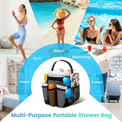 Mesh Shower Caddy with 9 Pockets, Large-Capacity Quick-Dry Toiletry Bag for Women, College Dorm, Travel, Gym, Beach