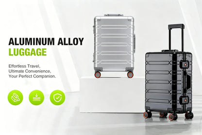Large-Capacity 100% Aluminum Travel Luggage 20/24/29 Inch 360° Spinner Wheels TSA Lock Carry-On Checked Trolley Suitcase