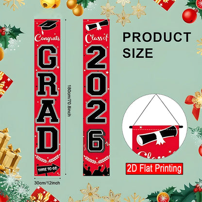 VIKAMA 2026 Graduation Season Door Banner Red and Black Academic Cap Logo Indoor/Outdoor Hanging Backdrop Graduation Party Decor