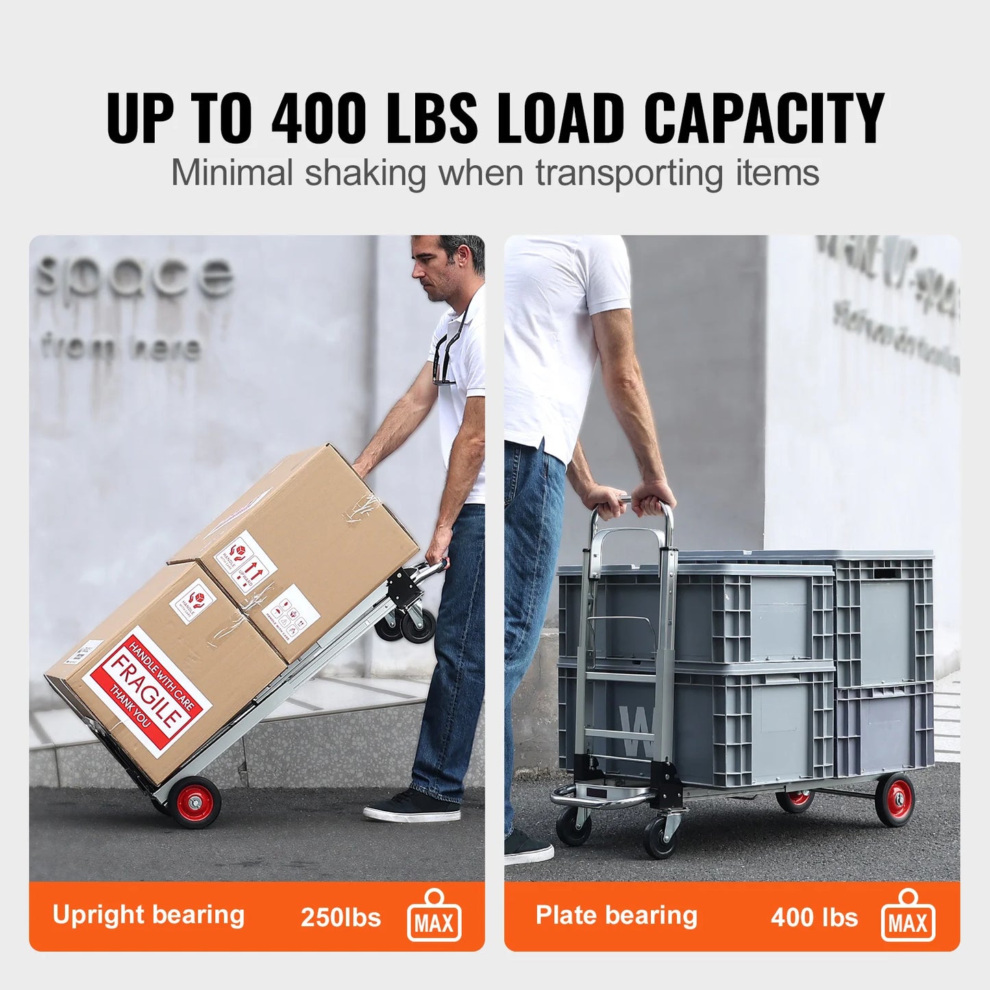 400lbs Folding Hand Truck Lightweight Dolly with Wheels Foldable Luggage Utility Cart for Warehouse Transport Moving
