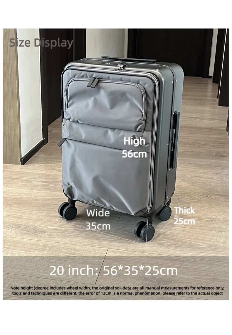 Front Opening Luggage Aluminum Frame Softside Luggage with Spinner Wheels Men Carry-On Luggage Women Travel Trolley Case 20 Inch