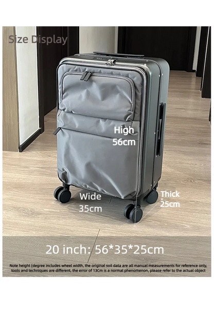 Front Opening Luggage Aluminum Frame Softside Luggage with Spinner Wheels Men Carry-On Luggage Women Travel Trolley Case 20 Inch