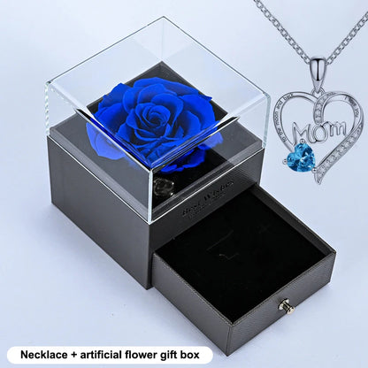 Luxury Preserved Flower Gift Box With Purple Rose & "MOM I Love You" Heart Pendant Necklace - Elegant Mother's Day Anniversary