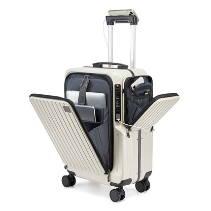 Front-opening Carry-On Suitcase multiple function Laptop Boarding Case with USB Charging Trolley Case 20 Inch A Travel Luggage