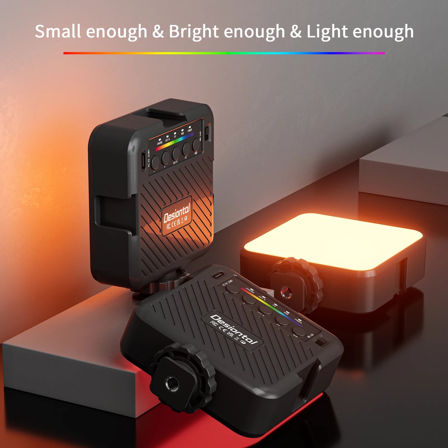 Desiontal RGB Video Light LED Camera Light 360° Full Color CRI 95+ 3000-6500K Dimmable Panel Lamp with 3 Cold Shoe 1500mAh