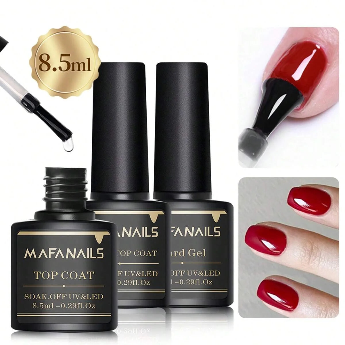 2pcs 8.5ml Base Coat & Top Coat Gel Nail Polish Set - Long Lasting Soak Off LED Nail Lamp Gel Base Top Coat Finish Nail Varnish
