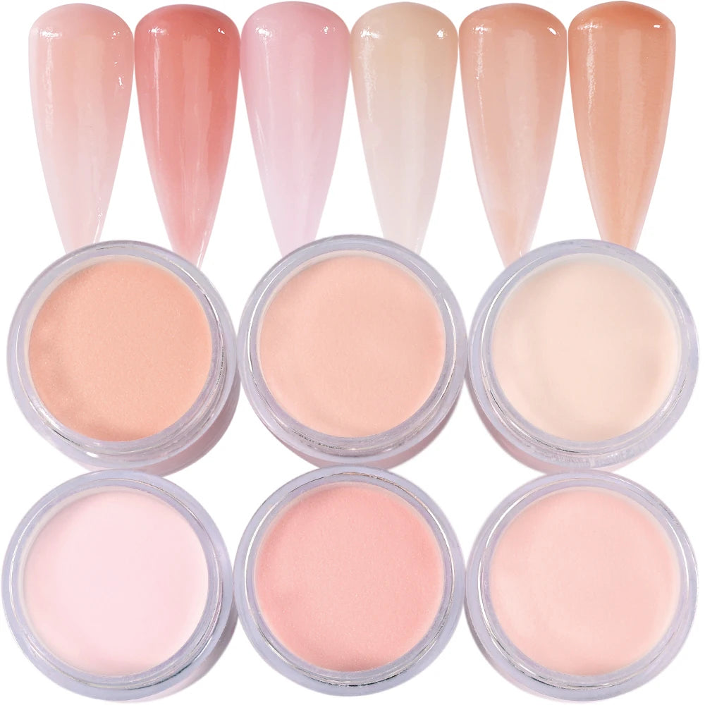 6/12 Colors Nail Acrylic Powder Set Nude/Pink/Brown Nails Crystal Powder for Nail Art Tips Extension 3D Carving Dipping Powder FA