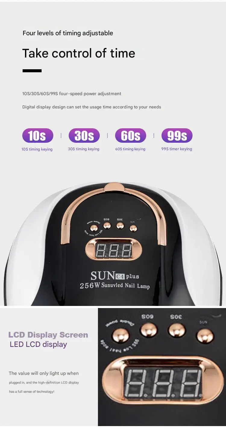 256W UV LED Nail Lamp - Fast Curing Smart Sensor Light, Professional Gel Polish Dryer with Handle for Home Salon Use