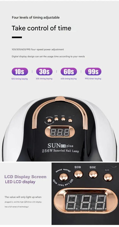 256W UV LED Nail Lamp - Fast Curing Smart Sensor Light, Professional Gel Polish Dryer with Handle for Home Salon Use