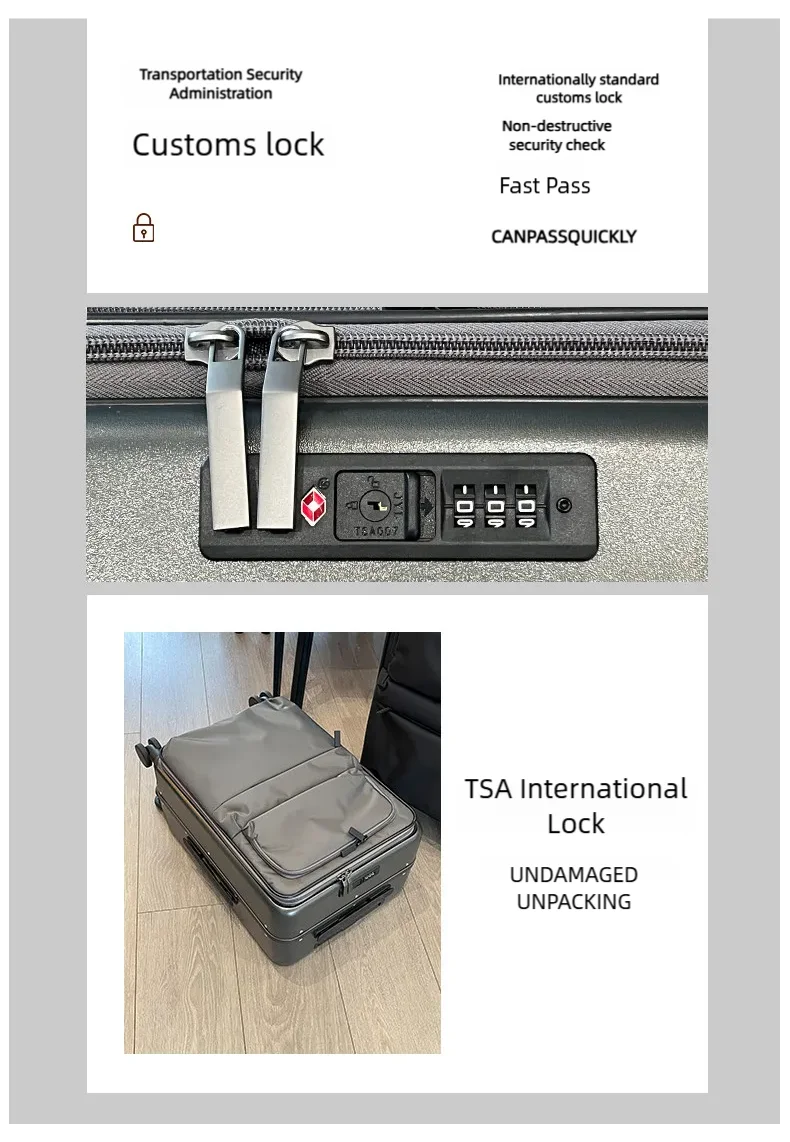 Front Opening Luggage Aluminum Frame Softside Luggage with Spinner Wheels Men Carry-On Luggage Women Travel Trolley Case 20 Inch