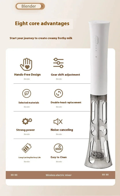 Milk Frother Machine Wireless Electric Mixer, Hands - Free 2 - in - 1 Whisk, 3 - Speed Rechargeable for Baking/Coffee Frothing