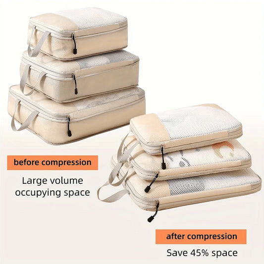3 Piece Travel Compression Packing Cube, Travel Bag Luggage Organizer Travel Essentials Carry-On Luggage Compression Cube