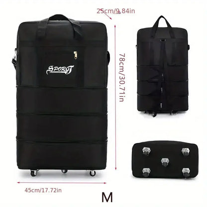 Travelling Pack Wheels For Women Men Expandable Foldable Trolley Luggage Versatile Black Suitcase for Weekend Trip Overnight Bag