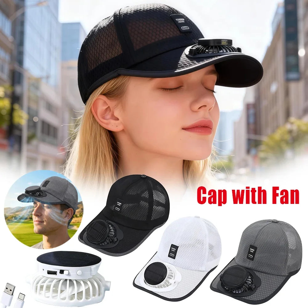Solar Powered Fan Hat Cooling Baseball Hat Fishing Camping Beach Hats with Solar Fans Summer USB Charging Sun Hats for Men Women