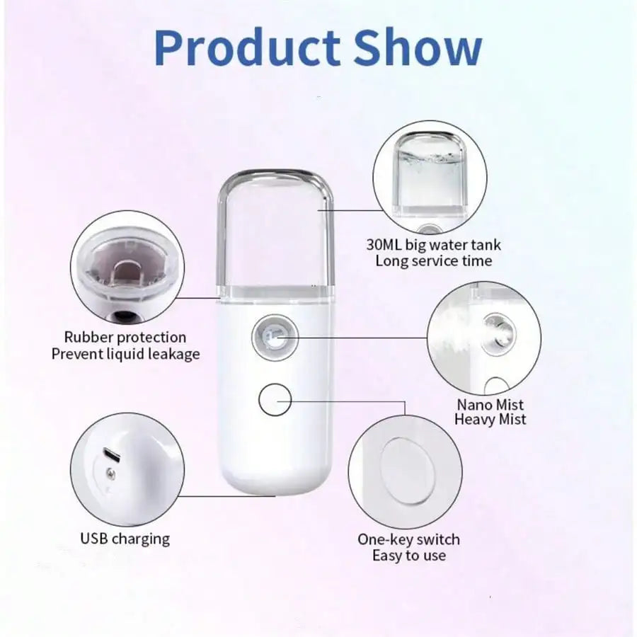 Mini Facial Steamer Spray Mister USB Humidifier Moisturizing Skincare Face Beauty Tool For Women
