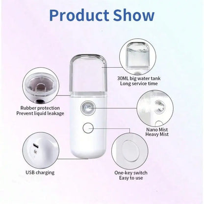 Mini Facial Steamer Spray Mister USB Humidifier Moisturizing Skincare Face Beauty Tool For Women