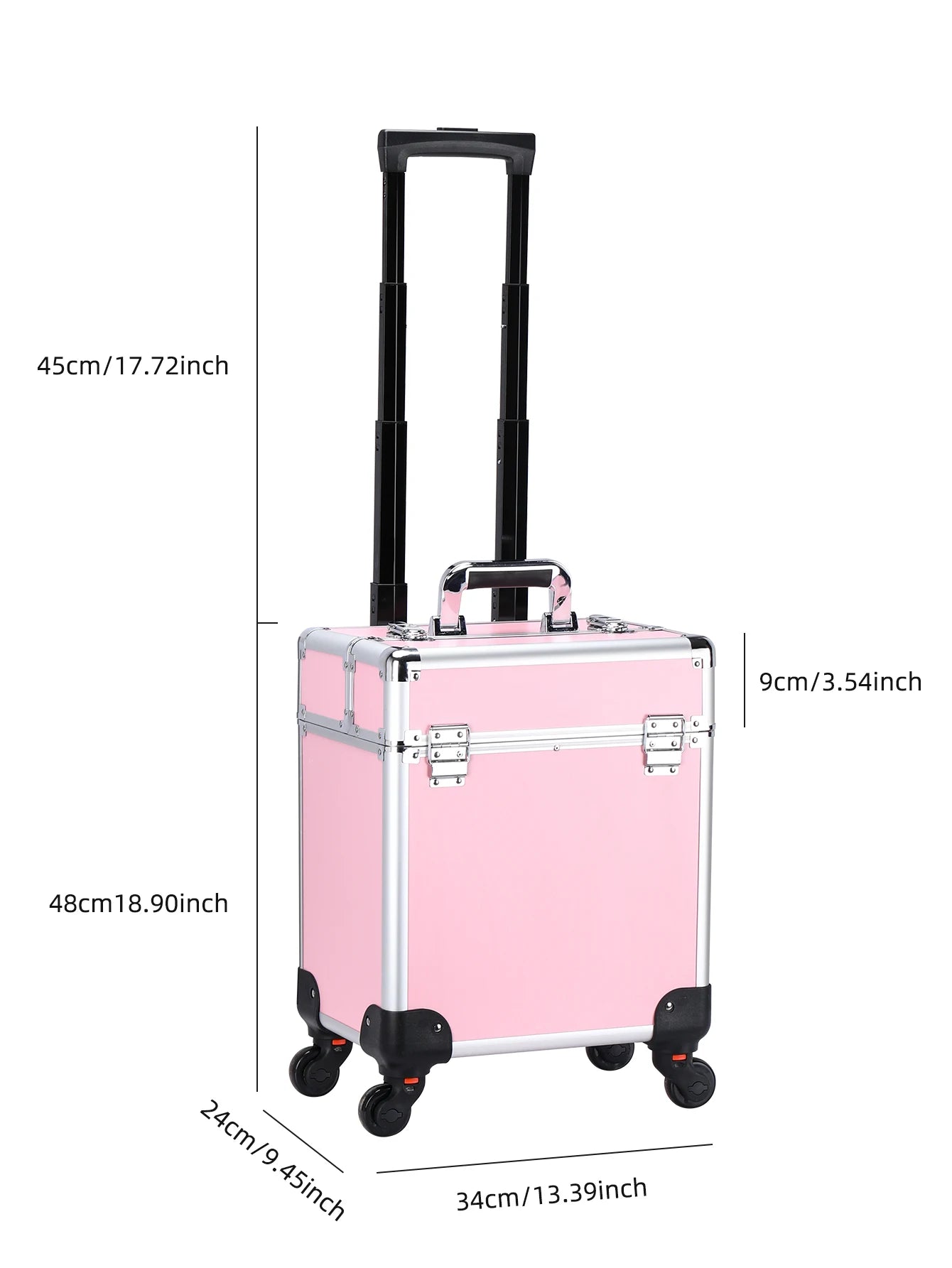 Aluminum Rolling Makeup Case Lockable Cosmetic Salon Organizer Trolley Case with Trays