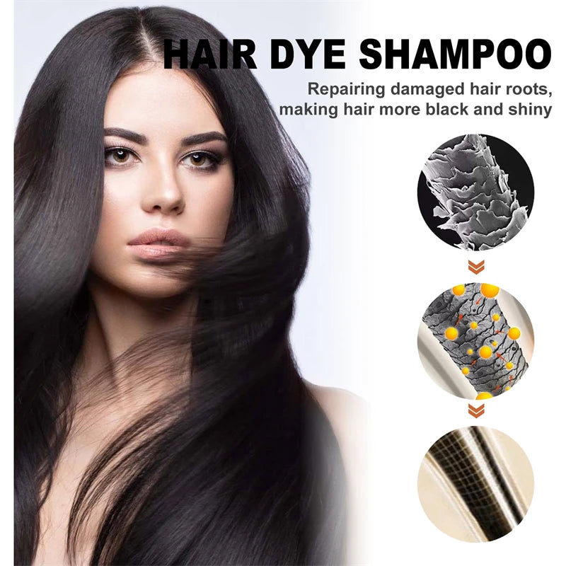2pcs Black Hair Colouring Shampoo Natural Herbal Essence 3 in 1 Colouring Shampoo Clean Dandruff Removing for Covering White