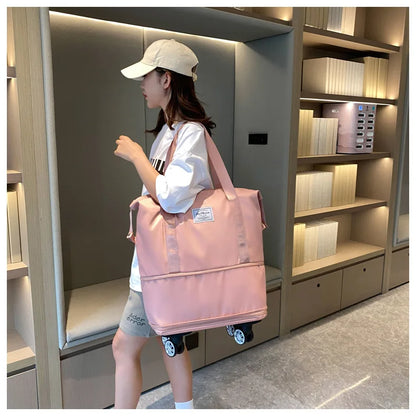 Large Capacity Travel Bag with Spinner Wheels Waterproof Wet Dry Separation Expandable Luggage for Students Business Maternity