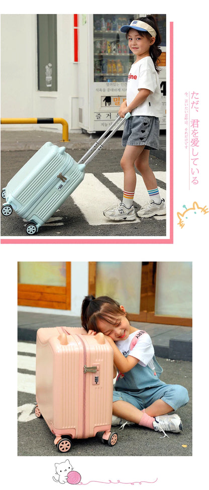 Kids Luggage Lovely Travel Suitcase on Spinner Wheels Sit and Ride Children's Travel Bag Password Carry on Trolley Luggage Bag