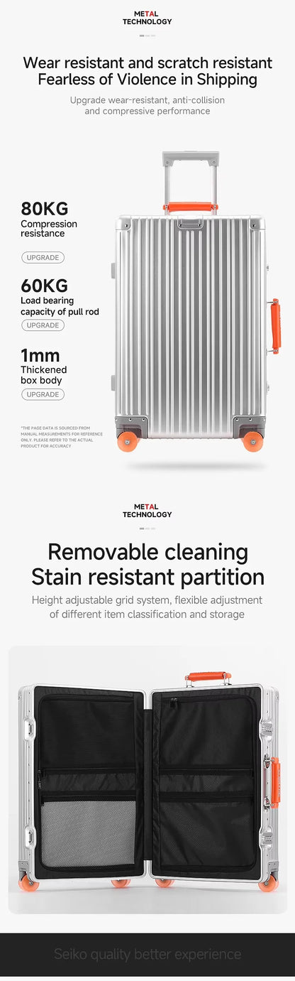 All Aluminum-Magnesium Suitcase Travel Rolling Luggage Alloy Trolley Case Bag with Spinner Silent Wheel TSA Lock Carry-On Cabins
