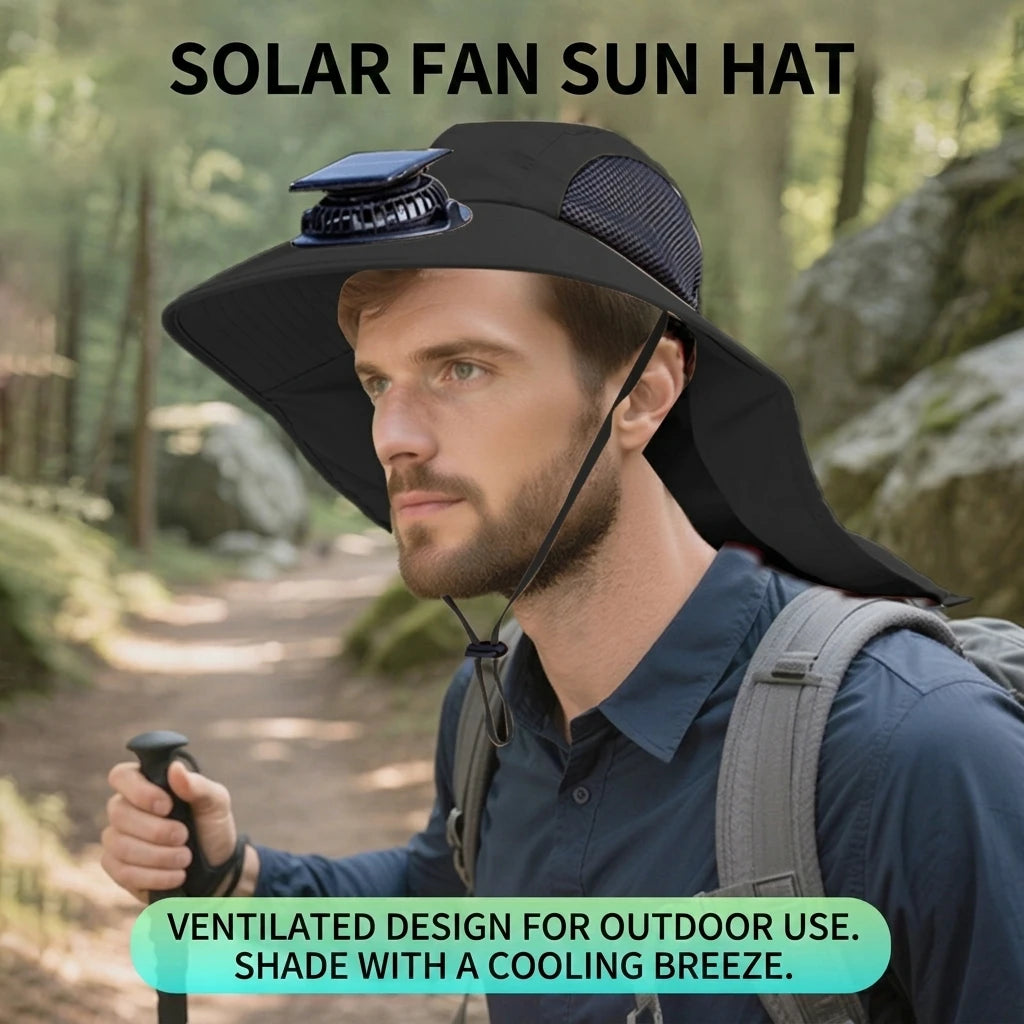Solar Fan Hat for Men Outdoor Fishing Sun Hat with Cooling Fans Breathable Summer Cap