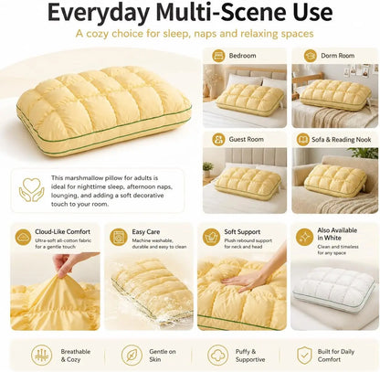 Marshmallow-Soft Pillow for Adults, Soft Cloud-Like Fluffy Pillow for Sleeping, Bedroom, Side and Back Sleepers (FREE Robe and Eye Mask)
