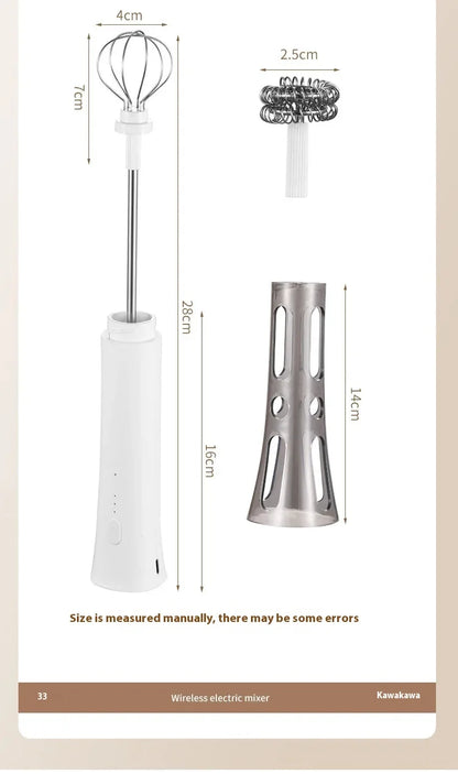Milk Frother Machine Wireless Electric Mixer, Hands - Free 2 - in - 1 Whisk, 3 - Speed Rechargeable for Baking/Coffee Frothing