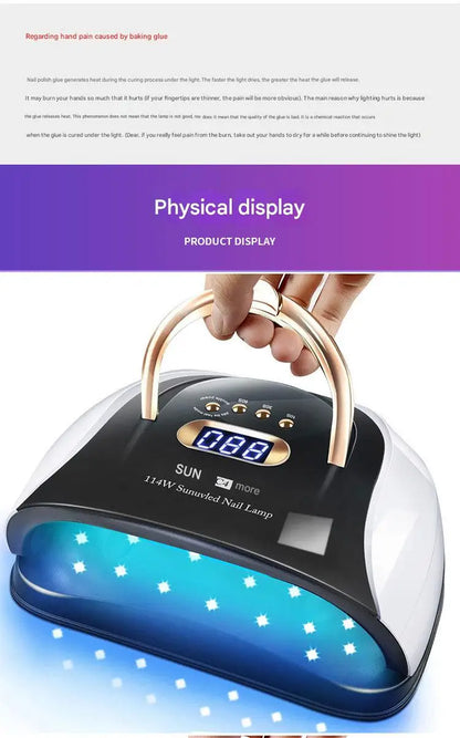256W UV LED Nail Lamp - Fast Curing Smart Sensor Light, Professional Gel Polish Dryer with Handle for Home Salon Use