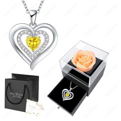 Zircon Heart Pendant Necklace With Rose Bow Box 2025 New Jewelry Set For Girlfriend Mother Christmas Anniversary Valentine Gift