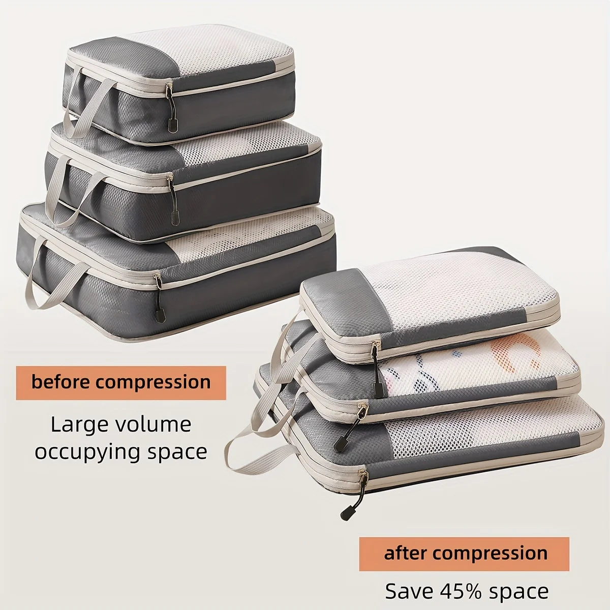 3 Piece Travel Compression Packing Cube, Travel Bag Luggage Organizer Travel Essentials Carry-On Luggage Compression Cube