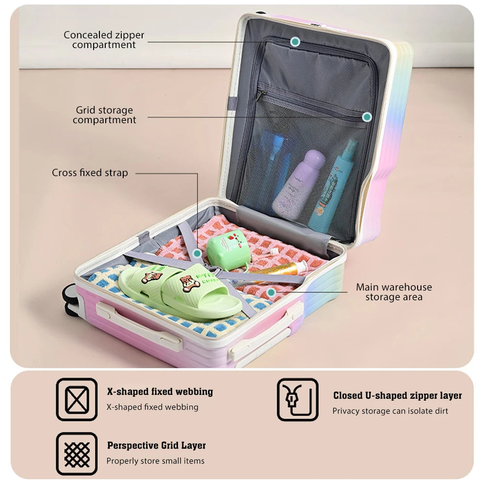 18"Hand Carry Luggage Portable Boarding Baggage 6 Wheels ZIPPER lock luggage Can Sit Down Kids Luggage