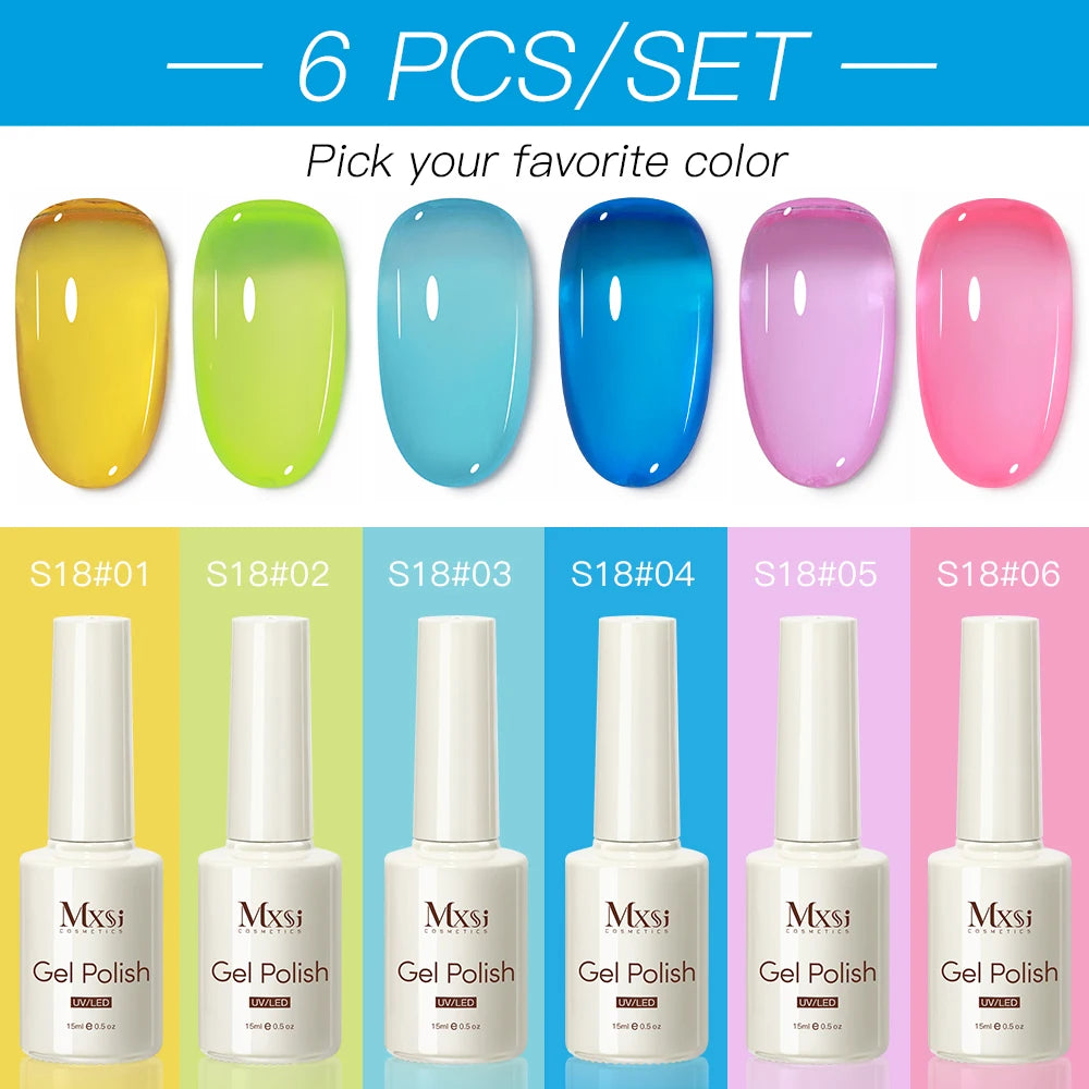 6PCS/SET 15ML Nude Pink Jelly Nail Gel Polish Set Summer Translucent Vernis Semi Permanent UV LED Soak Off Nail Art Manicure Kit