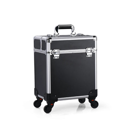 Aluminum Rolling Makeup Case Lockable Cosmetic Salon Organizer Trolley Case with Trays