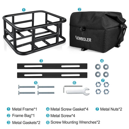 NEWBOLER E-Bike Luggage Rack Bag Heavy Metal Large Capacity Bicycle Rear Rack Basket Outdoor Travel Shopping MTB Road Bicycle