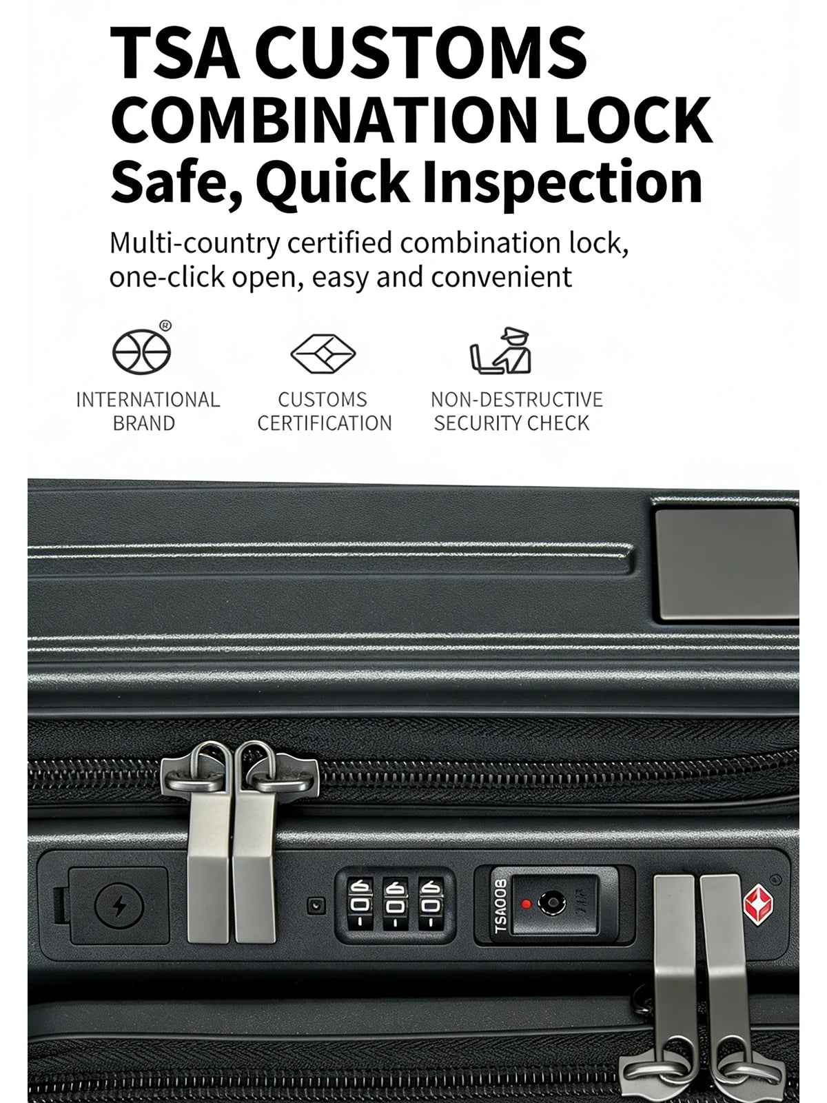 Front-opening Carry-On Suitcase multiple function Laptop Boarding Case with USB Charging Trolley Case 20 Inch A Travel Luggage