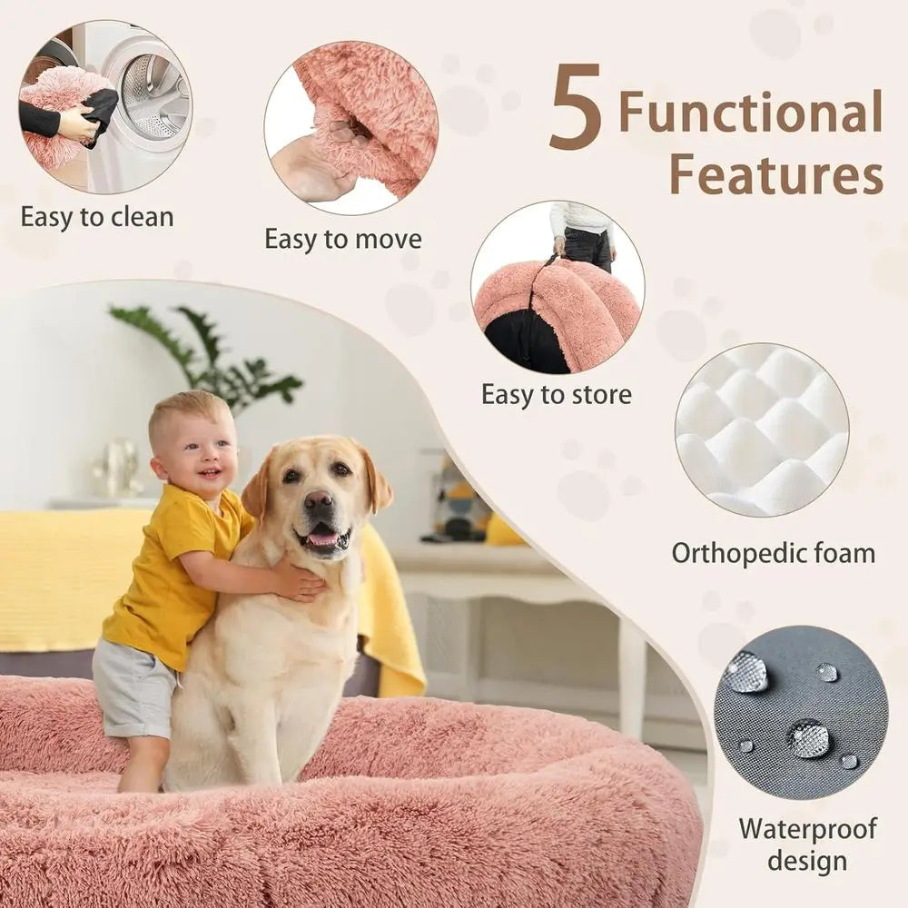 Large Washable Memory Foam Dog Bed with Pillow & Blanket, 71x45x12 Inches, PinkTime-limited